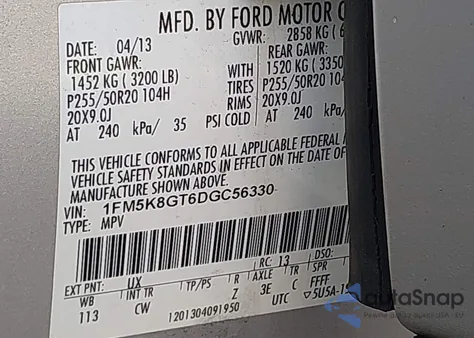 2013 Ford Explorer Sport из США, поврежденный, VIN 1FM5K8GT6DGC56330